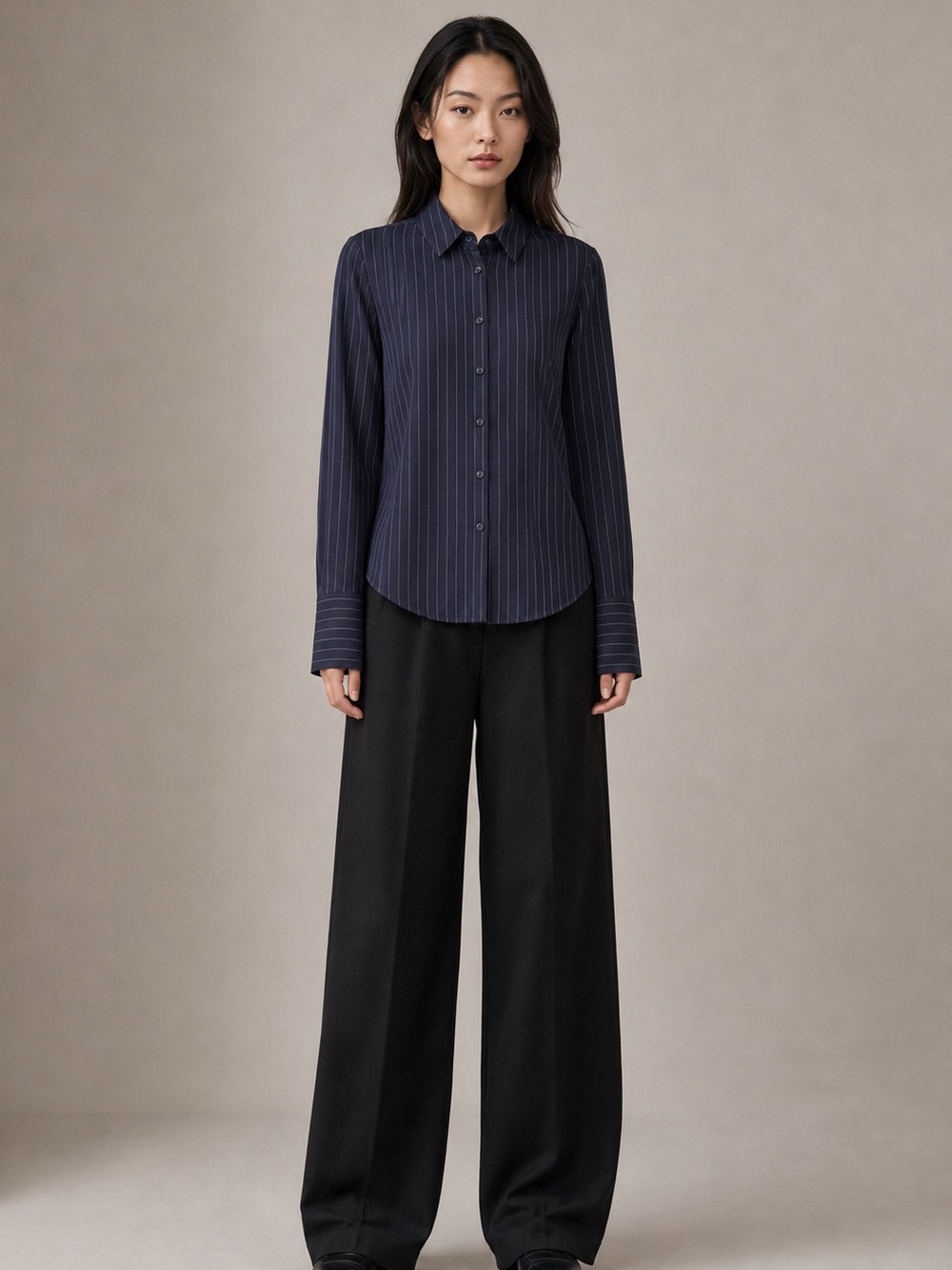 La Ligne Navy Pinstripe Opened Back Shirt, Size XS - Picture 2 of 11